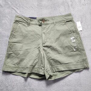 GAP Girlfriend Khaki Shorts Size 14 Olive Green High Rise 5" Inseam Stretch Chin